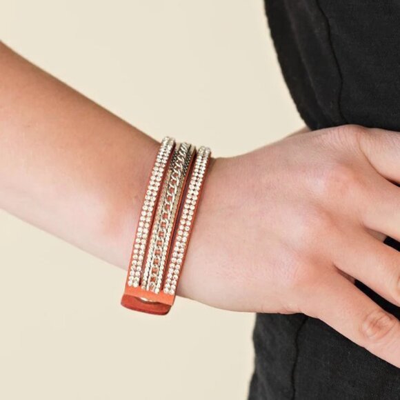 Paparazzi Jewelry Accessories - Unstoppable - Orange Bracelet - Vintage - Picture 3 of 4
